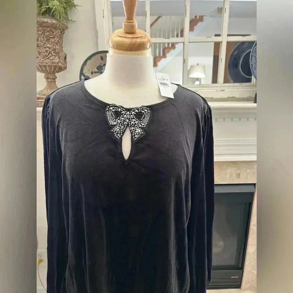 NWT Loft Velvet Look Embellished Top - Picture 2 of 9